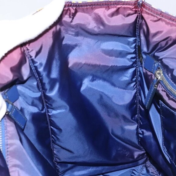 PRADA Tote Bag Nylon Leather Blue Silver Auth 147405 - Picture 12 of 16